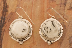 Native American Jewelry Genuine White Buffalo Turquoise Sterling Silver Earrings